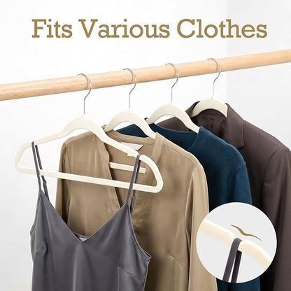 HOUSE DAY Ivory Velvet Hangers 40 Pack, Non Slip Clothes Felt Hanger Heavy Duty for Coat, Premium Slim Space Saving Suit Hangers for Closet Organizer, 360° Rotating Silver Hook