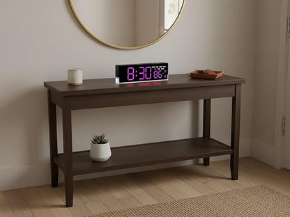 7-Inch Modern LED Digital Alarm Clock with Dual Alarms & Soft Bottom Light｜Displays Time, Date, Day, Temperature｜3-Level Auto/Manual Brightness, DST, USB or Battery Powered Desk Clock,Rose-Red