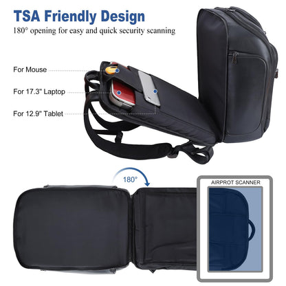 TIDING Genuine Leather Backpack for Men, 17.3 Inch Laptop Bag TSA Friendly Travel Rucksack Hiking Camping Daypack