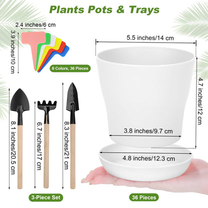 Hahood 36 Pack 5.5 Inch Plastic Plant Pots with Saucers White Flower Plant Container Seed Starting Pots Thickened Seedlings Nursery Pot for Home Garden Indoor Outdoor Flowers