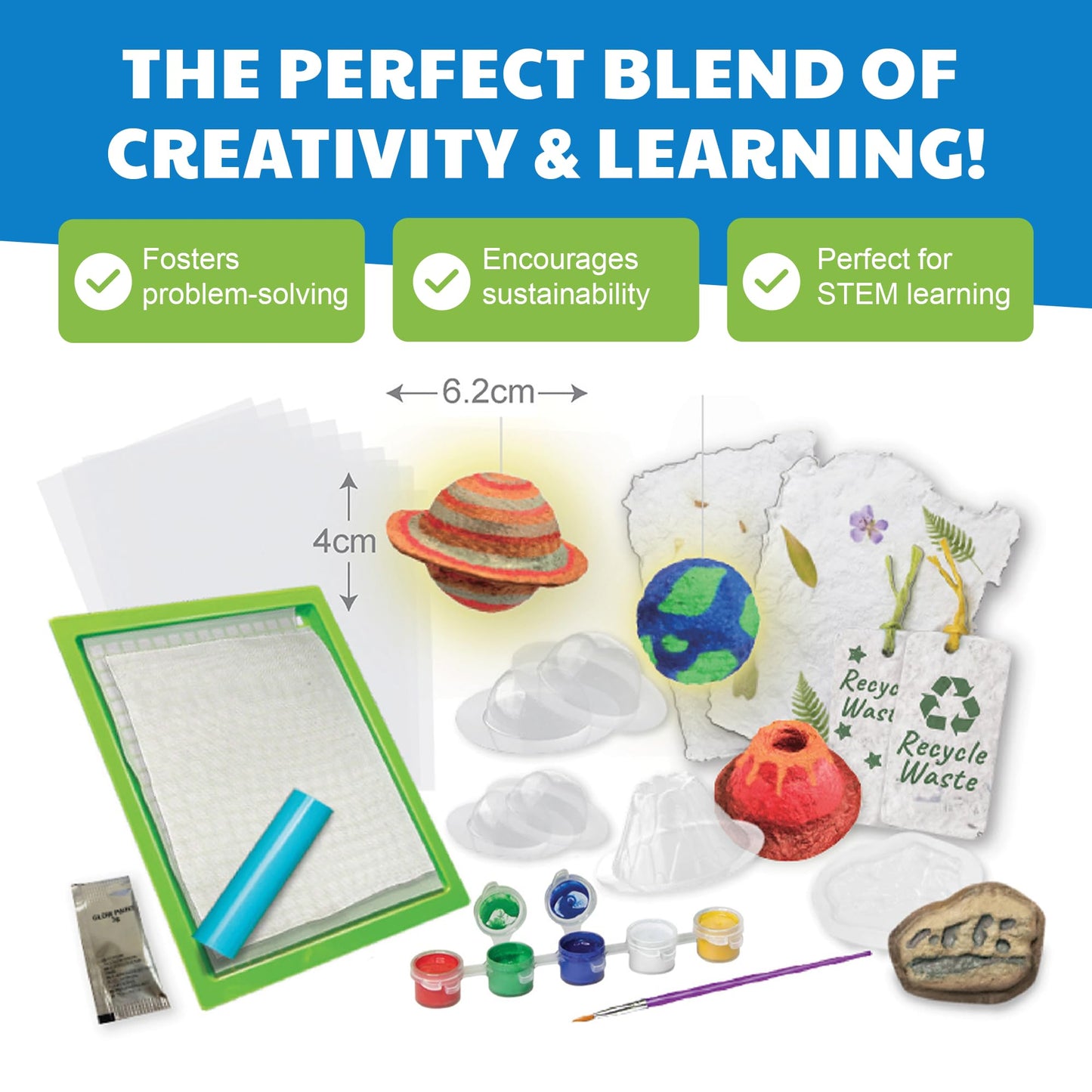4M Green Science - Paper Making Kit - Recycle and Create Your Own - Paper Making Screen - Green DIY Craft Stem Toys Kit for Kids - Includes Molds, Paints, and Glow-in-the-Dark Features