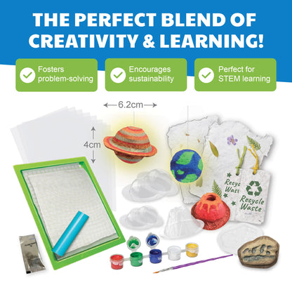 4M Green Science - Paper Making Kit - Recycle and Create Your Own - Paper Making Screen - Green DIY Craft Stem Toys Kit for Kids - Includes Molds, Paints, and Glow-in-the-Dark Features