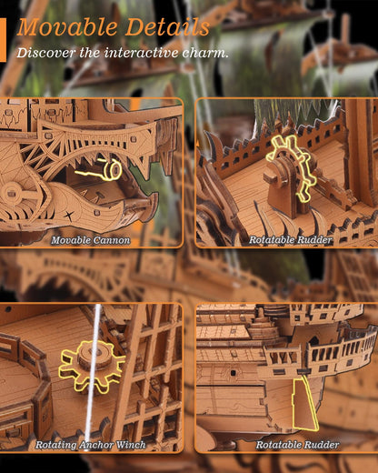 3D Wooden Flying Dutchman Pirate Ship Puzzle Kits for Adults to Build - Ideal Model for Puzzle Building Enthusiasts