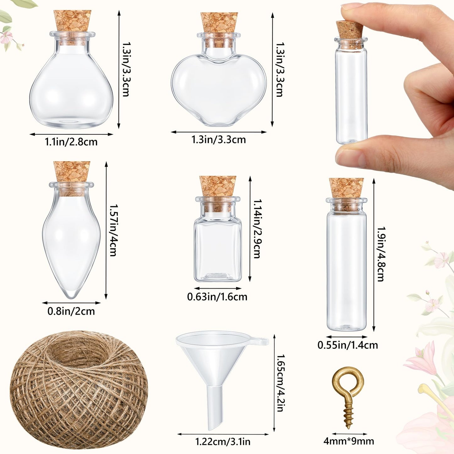 Geiserailie 50 Pieces Small Tiny Plastic Spell Jars Bottle with Cork Stopper Witchy Gifts Witchcraft Supplies Wishing Bottles with Eye Screws Funnel Rope for DIY Crafts(Plastic, Style A)