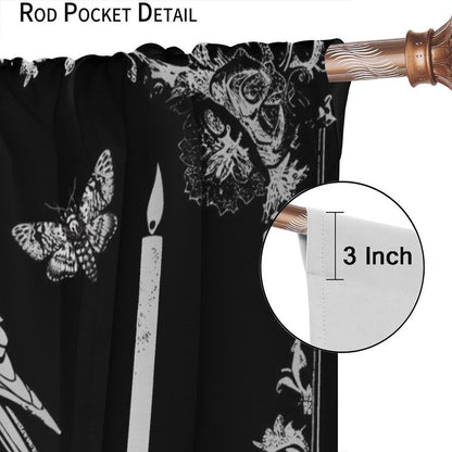 AAVEUP Gothic Crow Curtains for Boys,Mysterious Simple Eerie Skull Moth Raven Candle Flower Window Drapes Print for Halloween Kids Boys Girls Bedroom Living Room Bathroom 42x45in