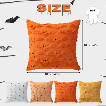 Breling 4 Pack Halloween Throw Covers 18x18 Inch Soft Plush Ghost Bat Fall Pumpkin Faux Fur Wool Couch Cushion Case for Sofa Couch Living Room Halloween Autumn Farmhouse Home Decor