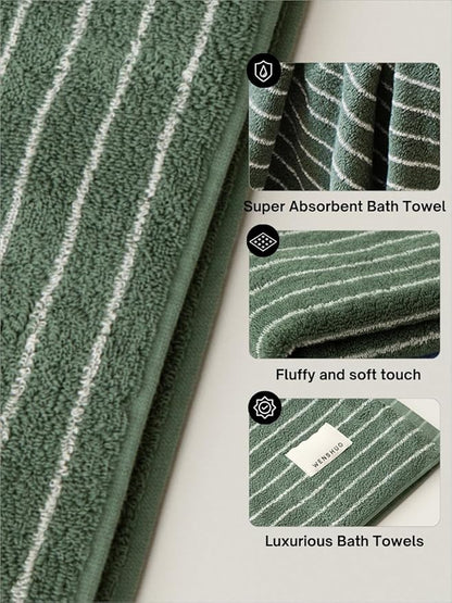 WENSHUO Frosted Pines-Striped Pure Cotton Bath Towel, 100% Combed Cotton