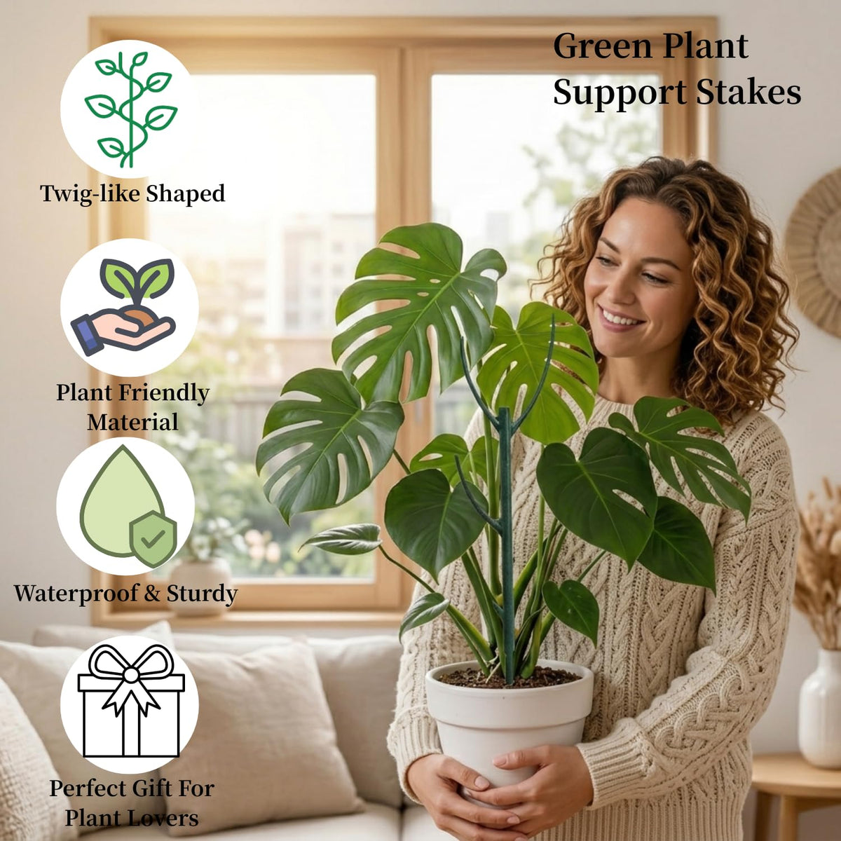 15 Pack Stackable Monstera Plant Support Stakes, 120inch Climbing Plant Sticks Structures with Garden Ties, Durable Alternative to Moss Pole for Indoor Outdoor Plants