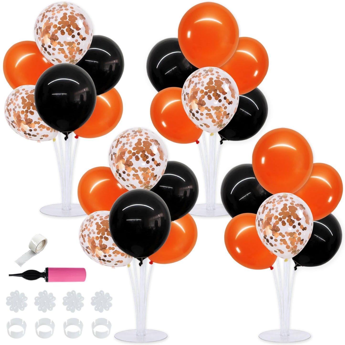 TONIFUL 4 Set Balloons Black Orange Confetti Balloon Stand Centerpiece Table Decorations for Halloween,Celebration Party Bar,Birthday Decorations,Anniversary,Graduation Decoration 2026