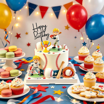 XLENGO 10 PCS Baseball Cake Toppers, Baseball Cake Decorations with Baseballs Player Trophy Gloves for Sport Theme Birthday Supplies