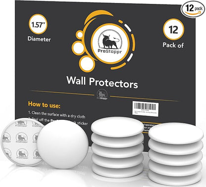 Door Stoppers - 1.57" (12 Pack) - Door Stoppers for Wall with Strong Back Adhesive - Quiet and Shock Absorbent Silicone Wall Protectors from Door Knobs - Protects Every Surface - White