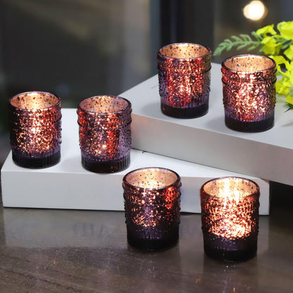 VOHO 12pcs Sunflower Purple Votive Candle Holders for Table Centerpiece, Mercury Tealight Candle Holder for Wedding Decor, Boho Tea Light Candle Holder Glass Gifts for Easter Halloween(2.1x2.6 In,W/H)