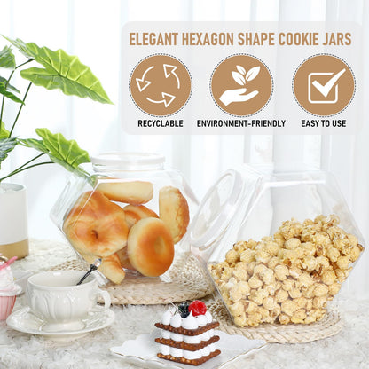 Uiifan 1 Piece Plastic Candy Jar with Lid Clear Fish Bowls Cookie Jar Hexagonal Containers for Snacks, Dog Food, Desk Pet, Craft and Sewing Supplies, Coffee Pod, Laundry Pod Storage Display(145 oz)