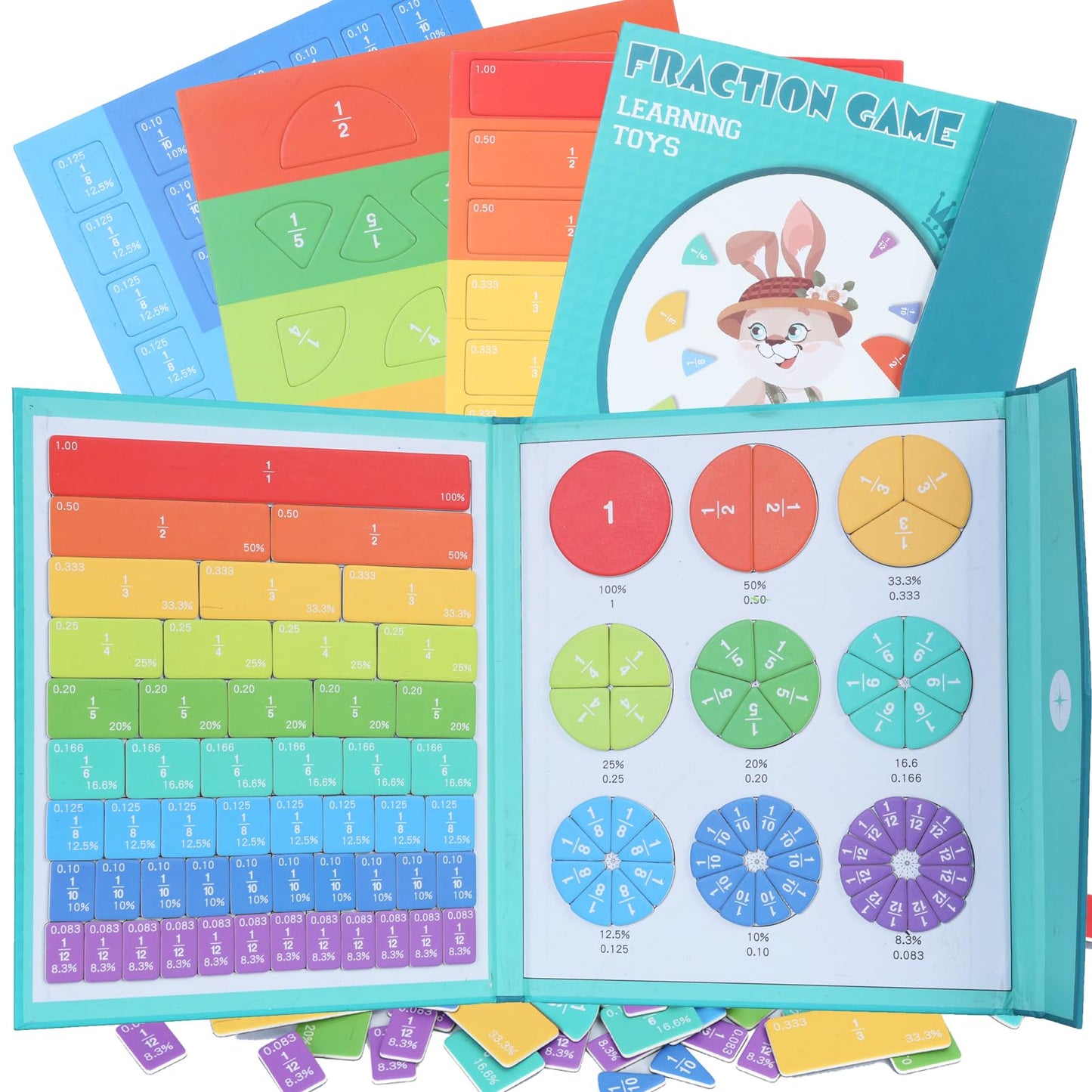 AMAMIA Montessori Magnetic Book Fraction Puzzle,Educational Math Fraction Manipulatives for Child,Magnetic Fraction Tiles for Elementary School,Magnetic Fraction CirclesToy for 4,5th Grade.