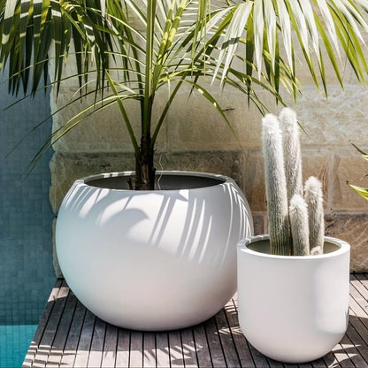 Panlaolao 13.5 H x 17" Dia (12" Pot Opening) Round Fiberstone Planter with Drainage Hole, White, Indoor/Outdoor Large Plant Pot for Home Patio Garden, Ideal for Large Plants