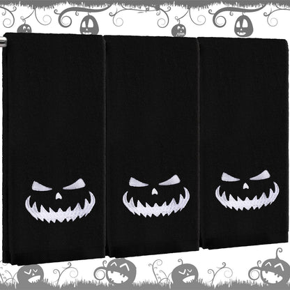 Fanfanwin 3 Pcs Halloween Bath Hand Towels 13.7 x 29.5 Inch Embroidered Decorative Hand Towel Kitchen Towels 100% Cotton Towel Decor for Holiday Bathroom(Black,Pumpkin)