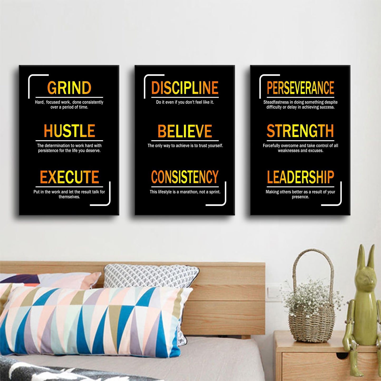 YSPCSUN Large 3 Piece Inspirational Wall Art for Office Walls Discipline Consistency Leadership Canvas Prints Entrepreneurship Visionary Teamwork Decor Framed Ready to Hang, 48" x 24"
