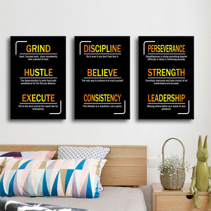 YSPCSUN Large 3 Piece Inspirational Wall Art for Office Walls Discipline Consistency Leadership Canvas Prints Entrepreneurship Visionary Teamwork Decor Framed Ready to Hang, 48" x 24"
