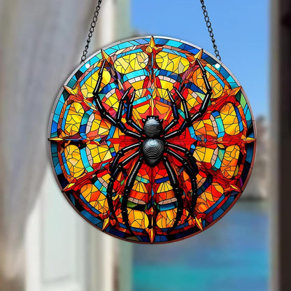 Black Spider Stained Window Hanging, 11.81 in Large Acrylic Suncatcher Window Panel Double-Sided Wall Decor for Cafe Home, Gift for Mom, Grandma, Wife, Teacher, Insect Lover