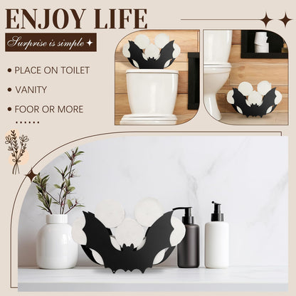 Novabright Black Bat Toilet Paper Roll Holder Halloween Gothic Bathroom Storage Decor Metal Witch Wall Mounted Toilets Paper Holder Funny Tissue Storage Organizer for Washroom Rack Art
