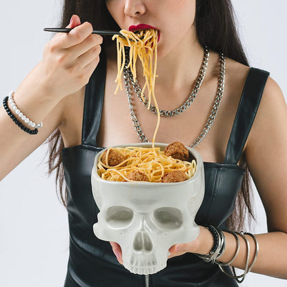 Fecheche Food Safe Skull Bowl for Eating, Ceramic Skull Shaped Bowl for Cereal Pasta & Ice Cream, Gothic Tabletop Skeleton Head Shaped Decor (big)