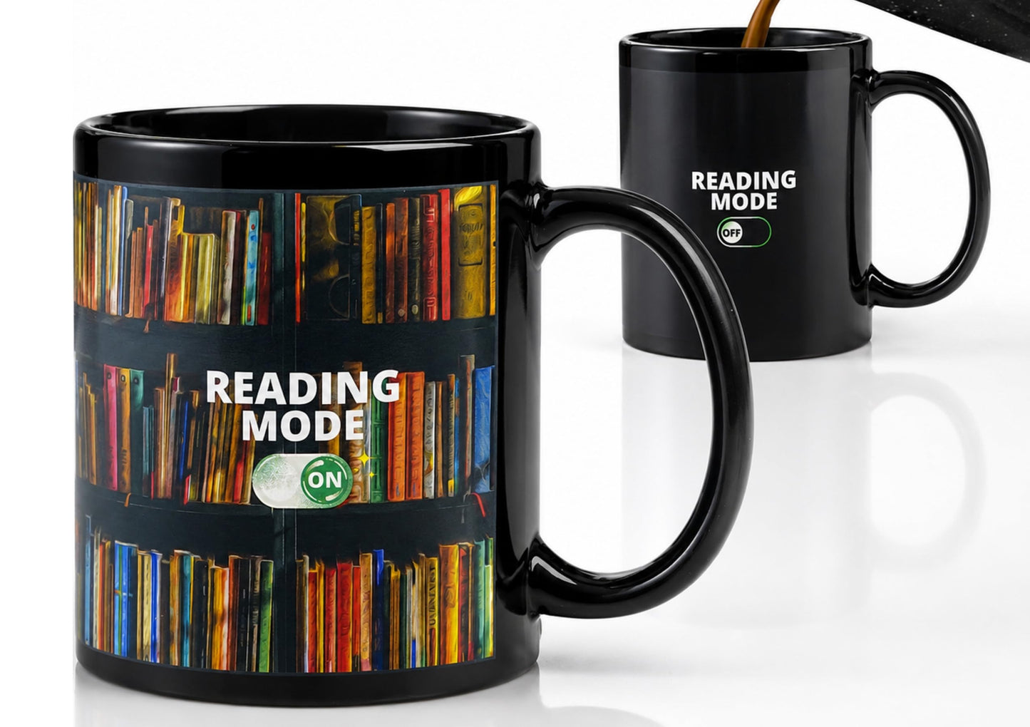 Onebttl Book Lover Gifts Color Changing Mug, Reading Mode Ceramic Coffee Cup, Magic Heat Reveal Bookshelf Present for Readers, Bookworm Women Men, Librarian Teacher Birthday Christmas