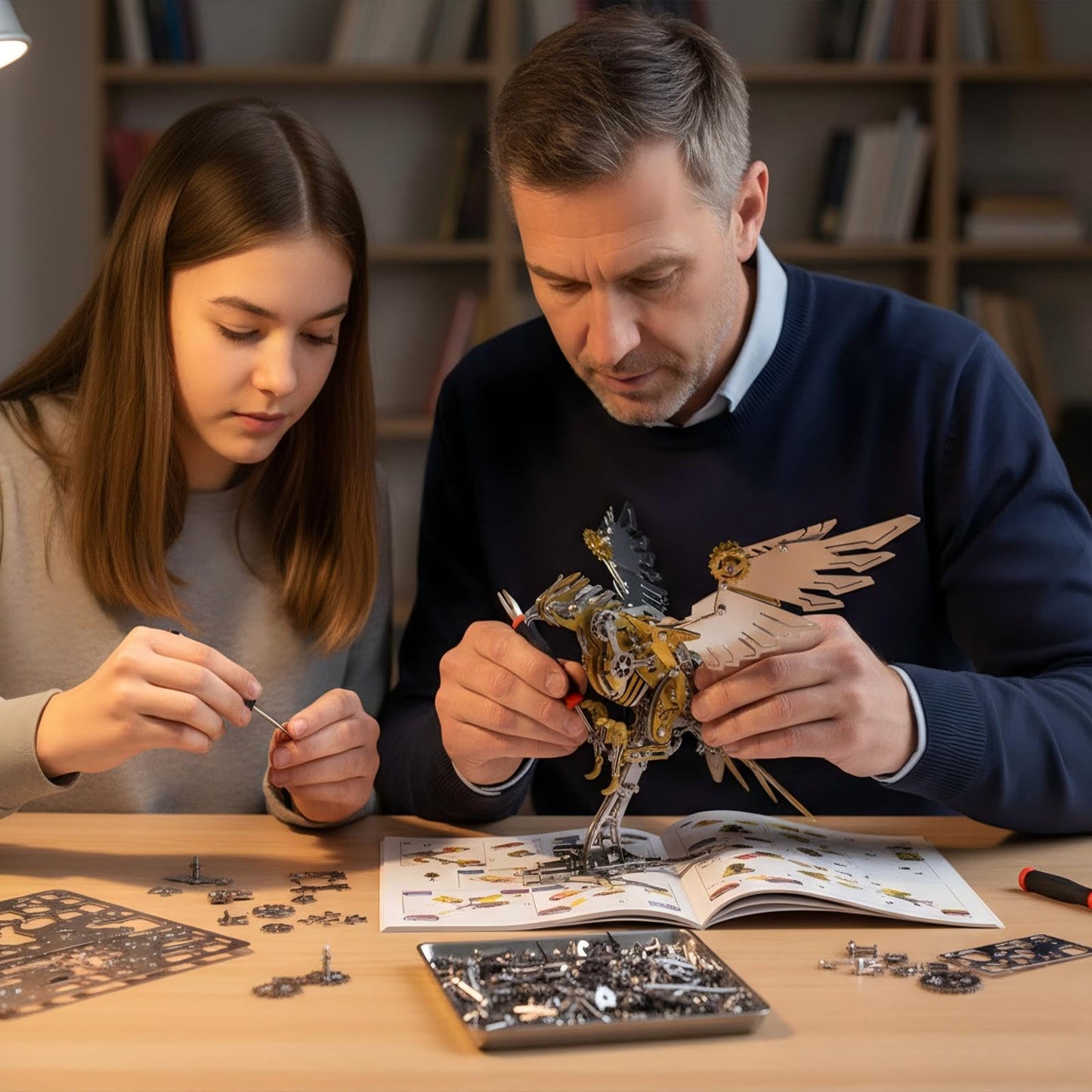 Eagle 3D Metal Puzzles for Adults, 279PCS Stainless Steel DIY Mechanical Metal Model Kits, No Glue Assembly with Movable Joints, Challenging Metal Building Kit Desk Decor Gift(Golden Silver Eagle)