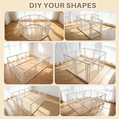 NiceTCU 24" H Acrylic Dog Playpen Indoor, Metal Frame Clear Dog Playpen with Door - 10 Panels, Easy Assemble Pet Fence, DIY Foldable Pet Pen for Ducks Puppy Rabbit Small & Medium Pets- 10Pcs White