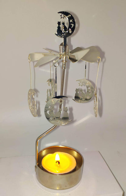 HOKHBCW Rotary Candle Holder Spinning Candleholder Metal Small Gift (Moon+cat)