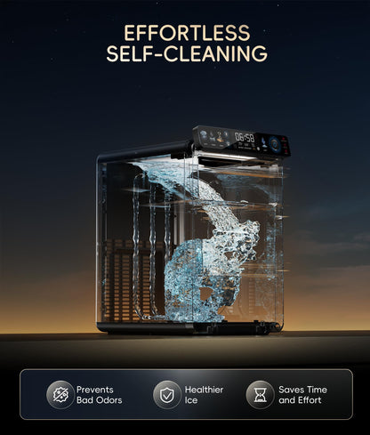 ecozy Nugget Ice Maker Countertop, Smart Pebble Ice Machine with APP Control, 44 lbs Per Day Soft Pellet Chewable Ice with Self-Cleaning, Stainless Steel