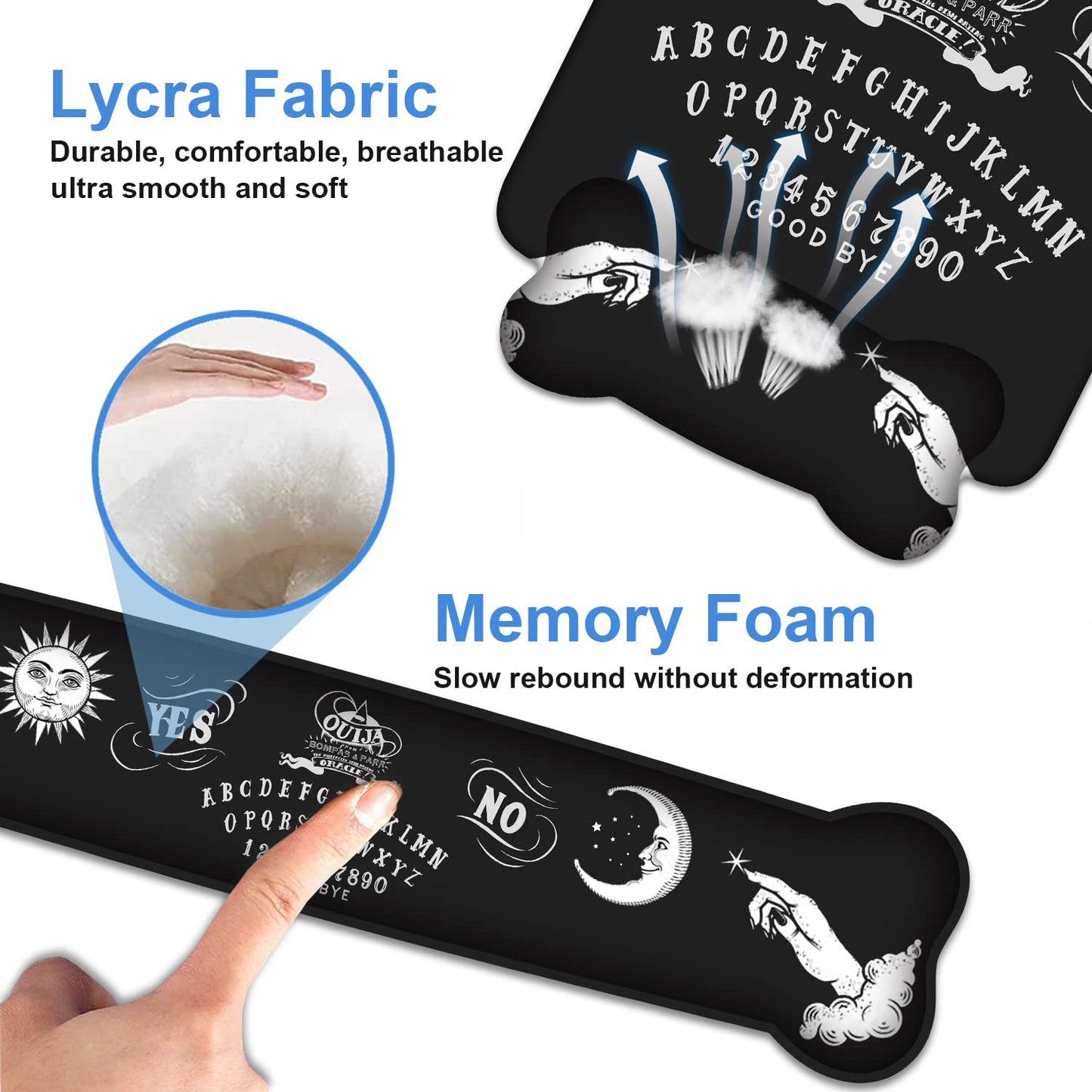 Wrist Rest Support Ergonomic Gel Mouse Pad & Memory Foam Keyboard Set, Non-Slip Rubber PU Base for Home Office Working Studying Easy Typing & Pain Relief, Ouija Board