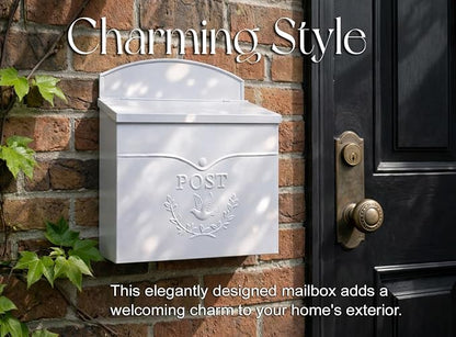 NACH Mailboxes for Outside Wall Mount, 11.5 x 5 x 13 inches, White Mailbox for Door, Waterproof Mailbox for Outside - The Chelsea Mailbox