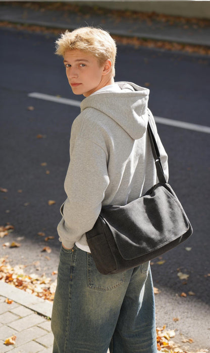 VENATIN Vintage Canvas Messenger Bag for Men & Women, Large Crossbody Shoulder Bag Leisure Shoulder Sling Bags Handbag for Travel, Business Bookbag Fits 15.6 inch Laptop, Black