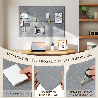 JBER Large Felt Bulletin Board 48"x36" - 12 Pack Felt Wall Tiles, Cork Board Alternative to Use in Office & Home Decor, Classroom Decor, Vision Board to Display Your Photos(Light Gray)