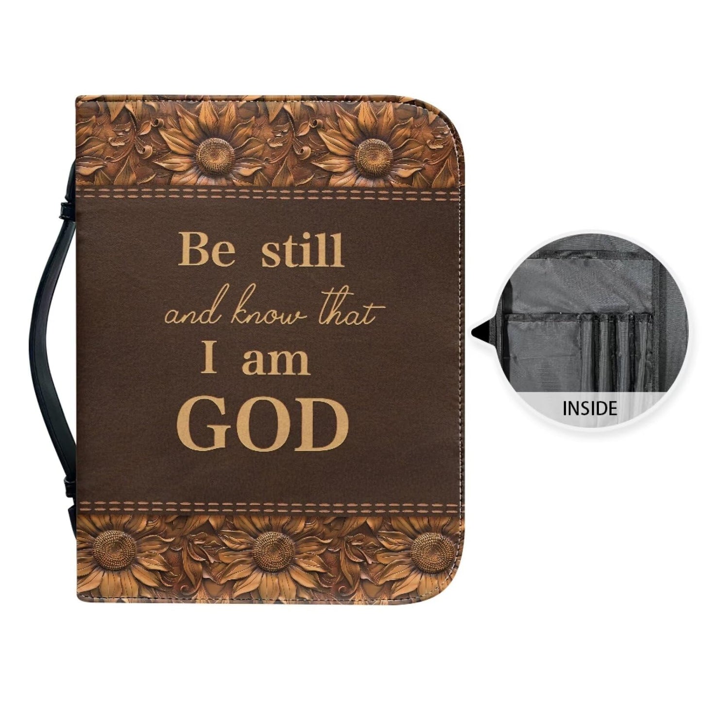 Panskyllis Be Still and Know That I am God Verses Bible Cover Case for Women Leather Book Carrying Case with Zipper and Handle Scratch Dirty Proof Church Bag Size M-2XL