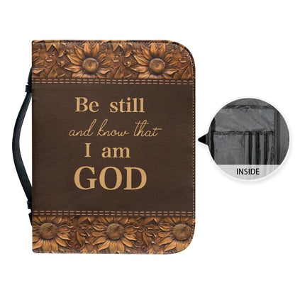 Panskyllis Be Still and Know That I am God Verses Bible Cover Case for Women Leather Book Carrying Case with Zipper and Handle Scratch Dirty Proof Church Bag Size M-2XL