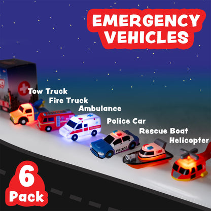 Tub Works® Emergency™ Cars Light Up Bath Toys, 6 Pack | Water-Activated Light Up Toys Flash & Change Color | Soft, Squeezable Baby & Toddler Bath Toys | Sensory Toys with Bath Lights for Kids Bath