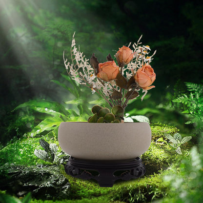 Ceramic Bowl, Hydroponic Planter Water Lily Bowl with Stand Ceramic Lotus Planter for Lotus Flowers Decorative Garden Flower Pot Container