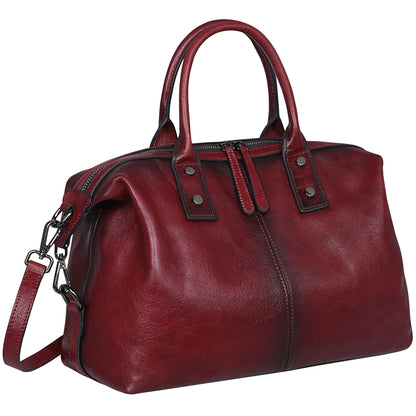 Iswee Genuine Leather Women's Red Shoulder Bag Hobo Top Handle Satchel Work Tote (Wine)