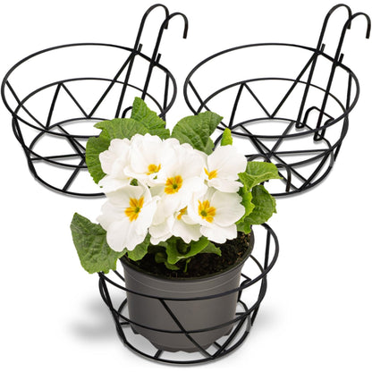 Pumtus 3 Pack Railing Planter Holders, 10'' Round Iron Hanging Fence Pot Basket, Over The Rail Indoor Outdoor Plant Hanger Rack, Black Balcony Flower Stand Shelf for Porch, Railing, Patio, Garden