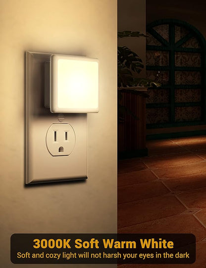 JandCase Night Light, 4 Pack Night Lights Plug into Wall with Auto Light Sensor, 3000K Warm White Nightlight Plug in, LED Night Lights for Kids Adults Bathroom Hallway Kitchen