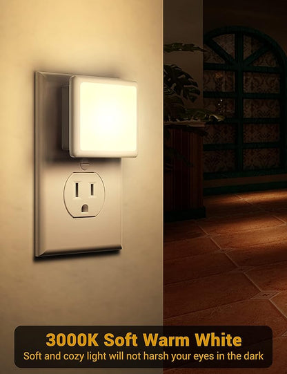 JandCase Night Lights Plug into Wall 2 Pack, Plug in Night Light with Dusk-to-Dawn Light Sensor, 3000K Soft White 0.3W, LED Nightlight for Bathroom, Adult, Hallway