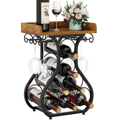 X-cosrack Wine Racks Countertop, Small Wine Rack with Wine Glass Holder, Mini Countertop Wine Rack with Tabletop Wine Storage Cabinet Shelf for Kitchen Pantry Home Bar