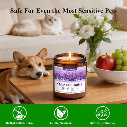 Lavender Odor Eliminating Candles | Eliminates 95% of Pet, Smoke & Bathroom Odors – 7oz Hand Poured Soy Candle - Aromatherapy Stress Relief Scented Candles - Relaxing Gifts for Calm & Fresh Homes