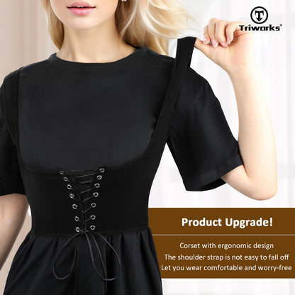 TRIWORKS Lace Up Corset Bustier Women's Waist Trainer Belt Tank Steampunk Underbust Velvet Corset