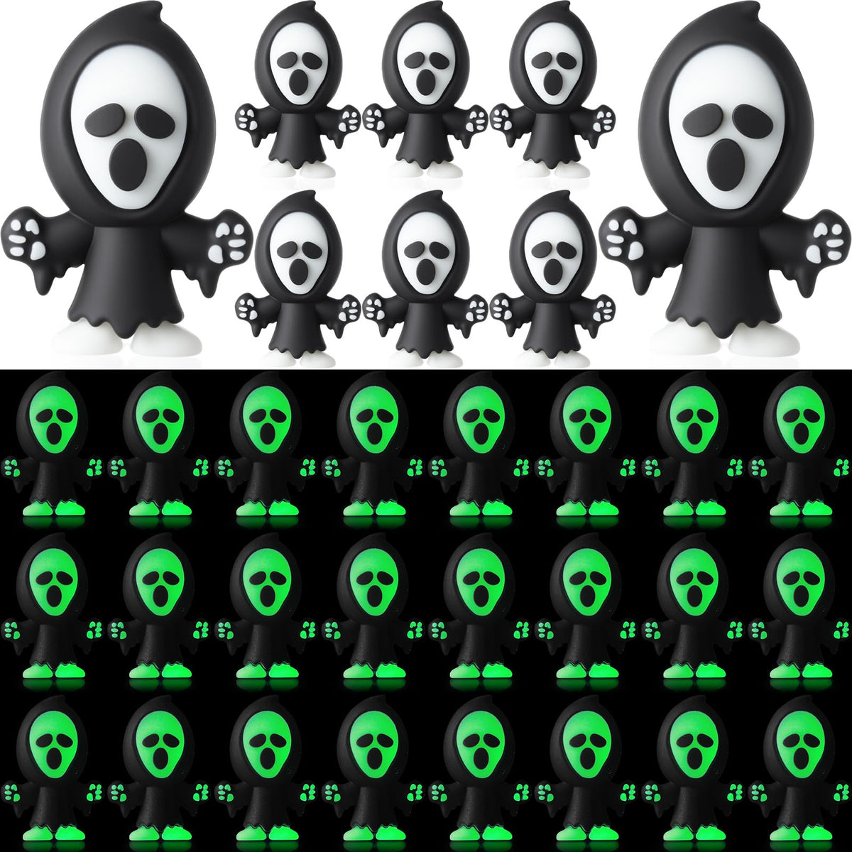 VioraWhite 50 Pcs Mini Ghost Figurines Glow in The Dark Tiny Devil Figurine to Hide and Seek Luminous Little Statue for Theme Party Miniature Garden Decorations