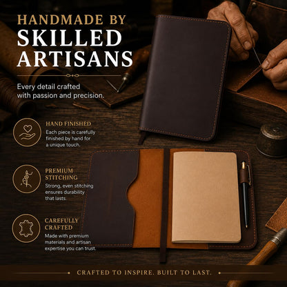 CestAntiQ Full Grain Leather A5 Journal Cover for 5.75 x 8.25 in Hardcover Notebook, Refillable Leather Notebook Cover with Pen Loop, Compatible with Leuchtturm1917, Moleskine & A5 Planners, Handmade (Dark Brown)