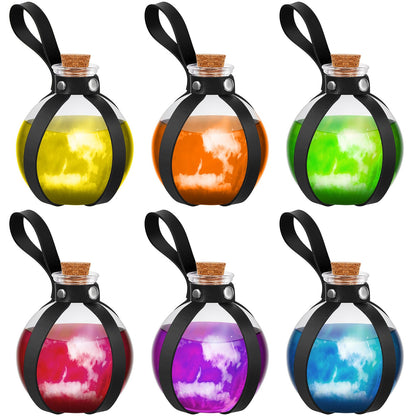 Patelai 6 Pcs Halloween Glass Potion Bottles with Belt Cork Renaissance Witch Costume Accessories Witch Props Potion Bottle for Halloween Party Decor Cosplay DIY Crafts Gift (Black)