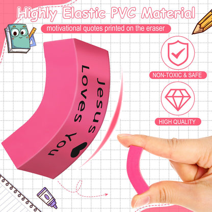 Resurhang 180 Pcs Erasers Bulk for Kids Inspirational Pencil Erasers Bulk for Drawing Motivational Big Eraser School Supplies for Classrooms Back to School Office (Jesus Loves You,Multicolor)