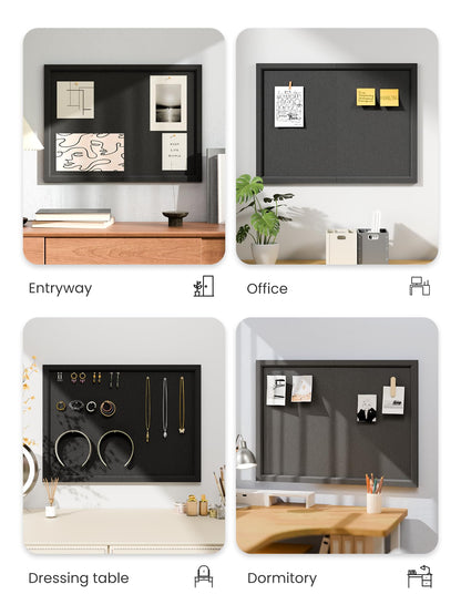 Fluxynara Foldable Cork Board Alternative, Felt Bulletin Board 23.6" x 17.5" Black Frame with 12 Adhesive Tabs, Pin Board for Home Office, Classroom, Entryway, Kitchen Wall Decor—Black
